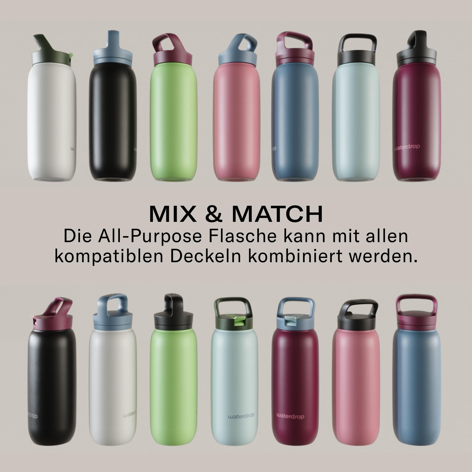 waterdrop® All Purpose Thermosflasche 1L – Trinkflasche mit Strohhalm – isolierte Edelstahl, 24h kalt - 6h heiß – auslaufsicher & bruchsicher – Thermobecher