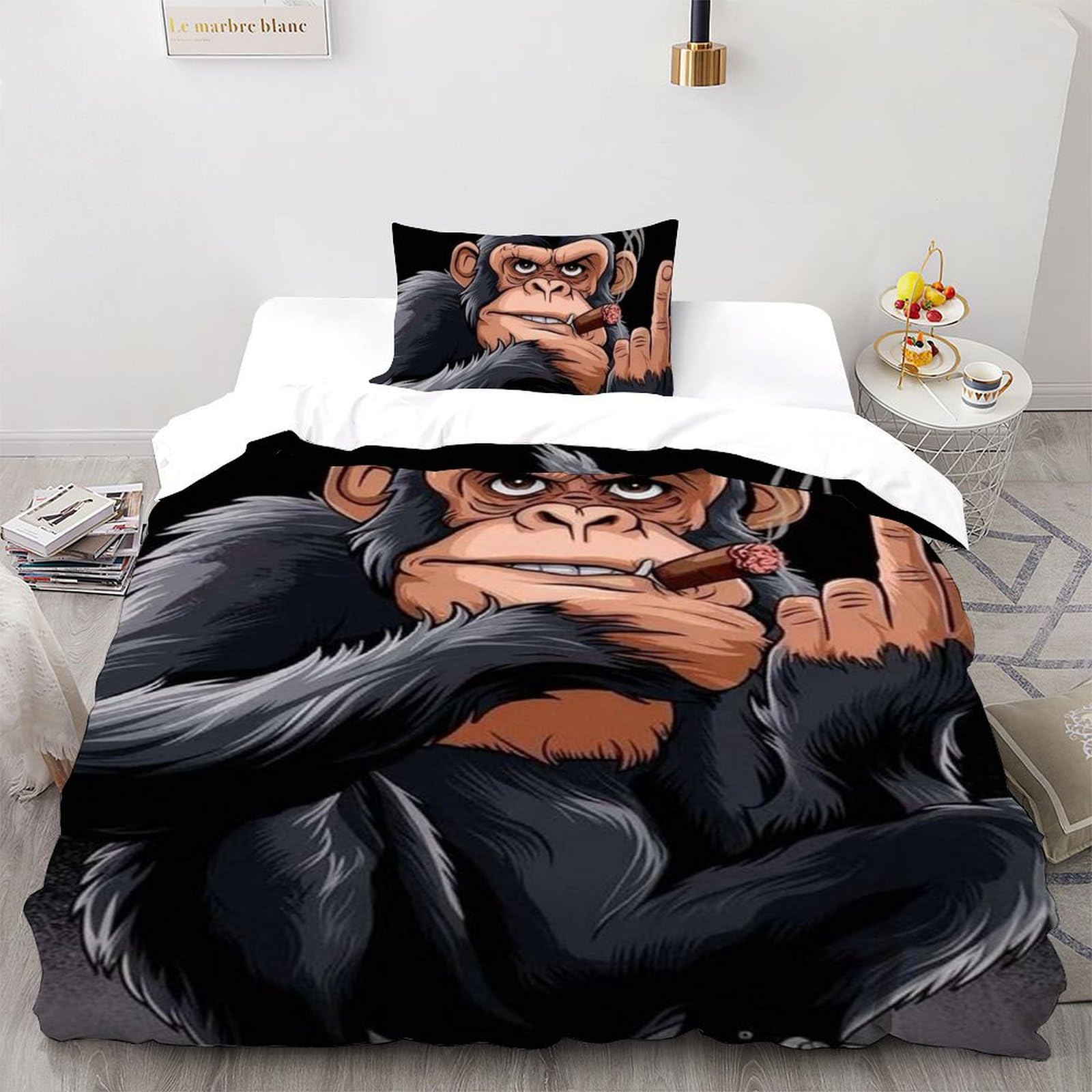 Housse de couette singe noir pour éviter la couette qui glisse avec fermeture éclair 135x200