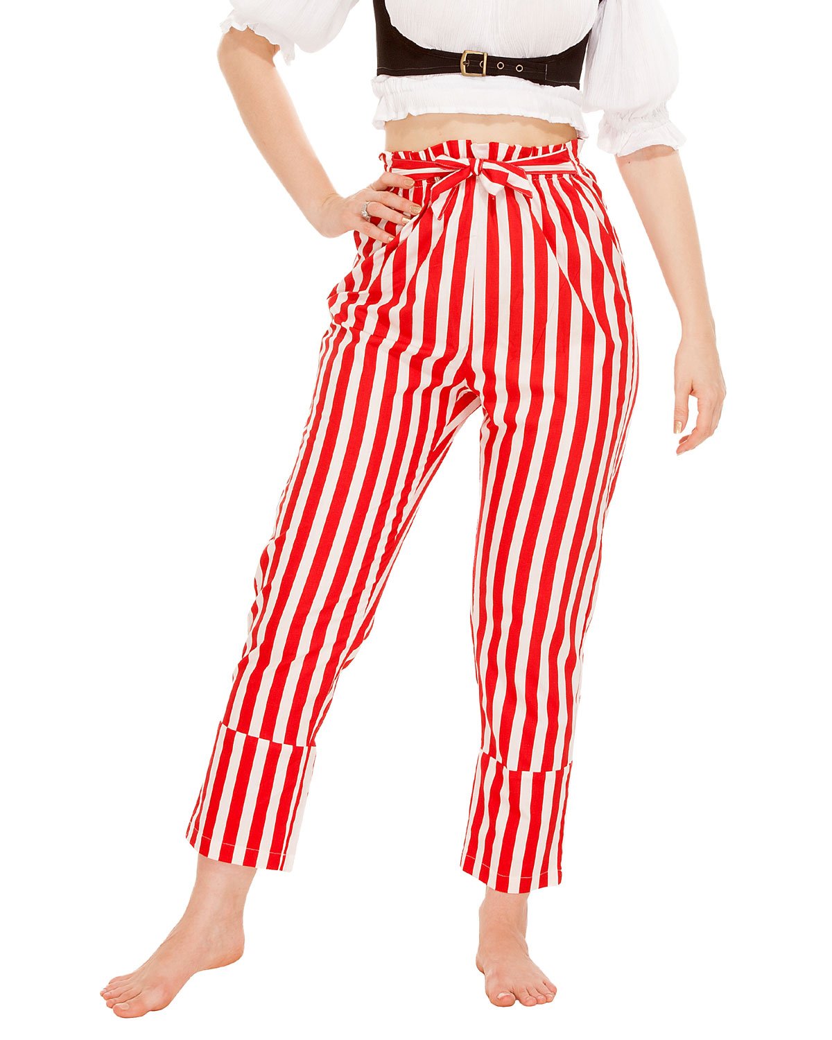 ThePirateDressing Pirate Renaissance Medieval Gothic Wench Cosplay Costume Women's Self-Tie 100% Cotton Striped Pants