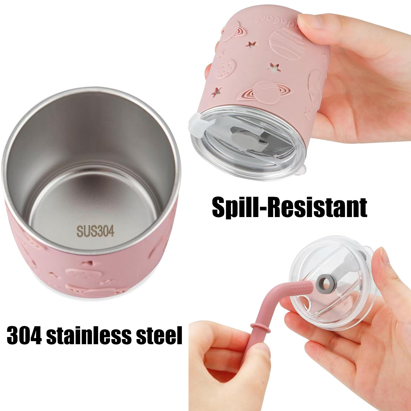 PandaEar 8 Pack Stainless Steel Baby Feeding Set, Pink - Image 4