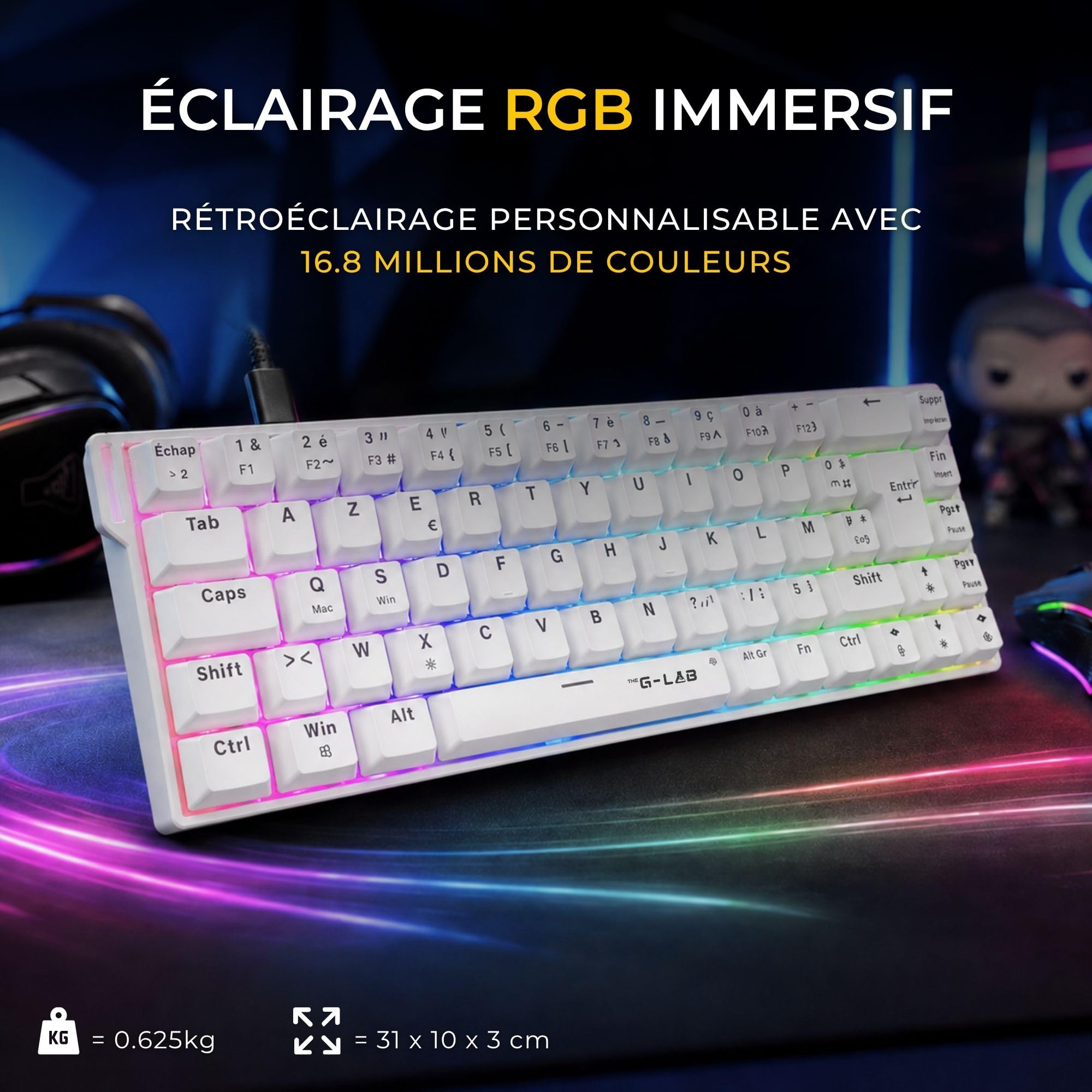 The G-Lab - Keyz Titanium HE White - Tastiera Gamer 65% Switch Magnetico Hot Swap