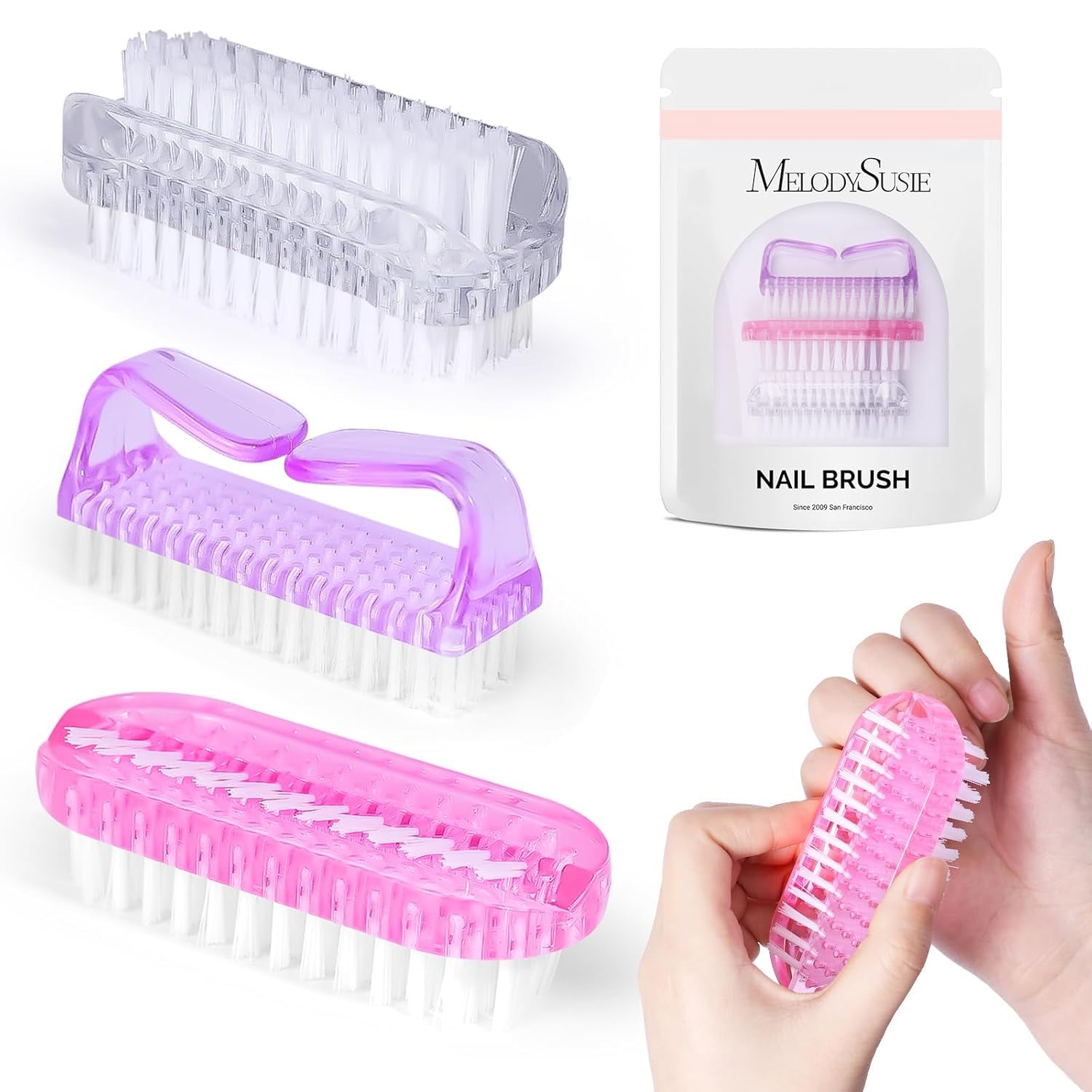 MelodySusie All-in-One-Nagelbürsten-Set, 3er-Pack Nagelbürsten zum Reinigen der Fingernägel, Nagelstaubbürste und Reinigungsset Maniküre- und Pediküre-Werkzeuge für Männer und Frauen