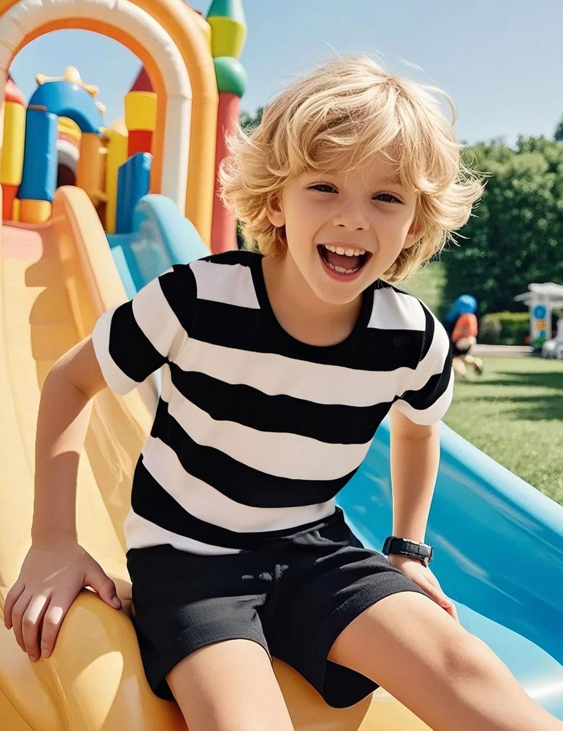 COSLAND Boys and Toddlers' Short Sleeve Striped T-Shirt, Cotton, Kids' Crew Neck Tee, 2T-Large - Image 5