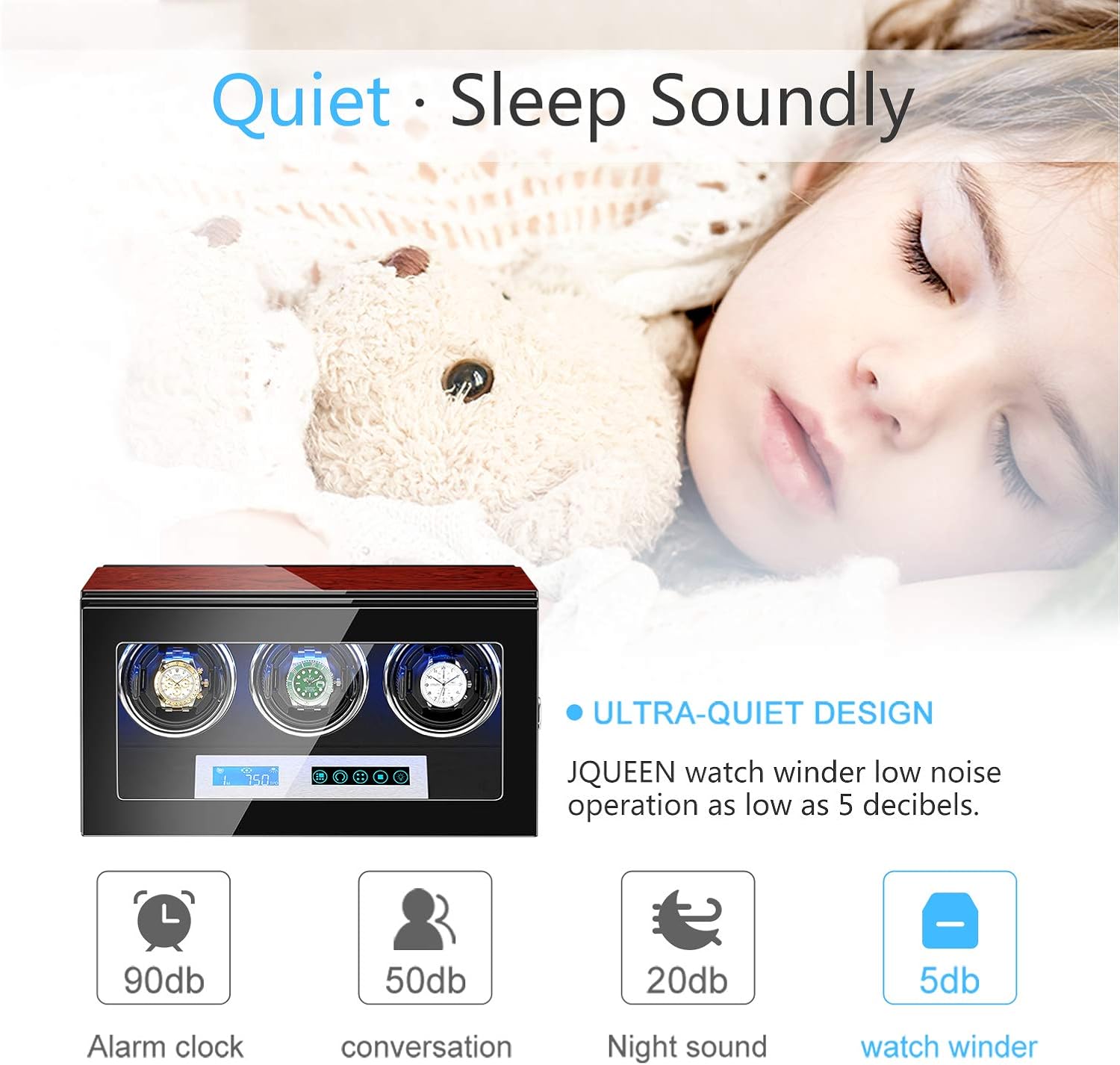 JQUEEN Watch Winder 3 with Quiet Japanese Mabuchi Motor,Microfiber Leather with LCD Touch Screen(Black+red) : Clothing, Shoes & Jewelry