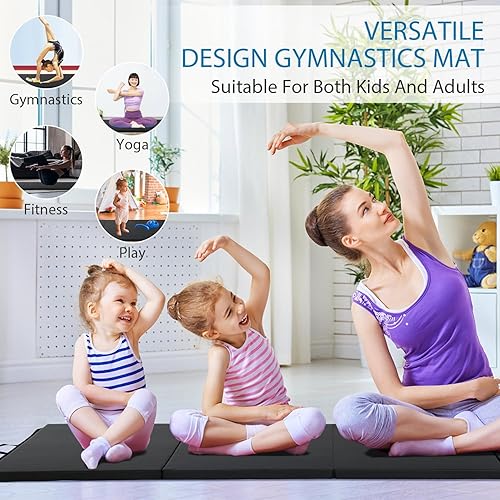 Vista 87 de Colchoneta de gimnasia para acrobacias, plegable, tapete de ejercicio para niños, adultos, tapete de yoga de piel sintética con asas de transporte