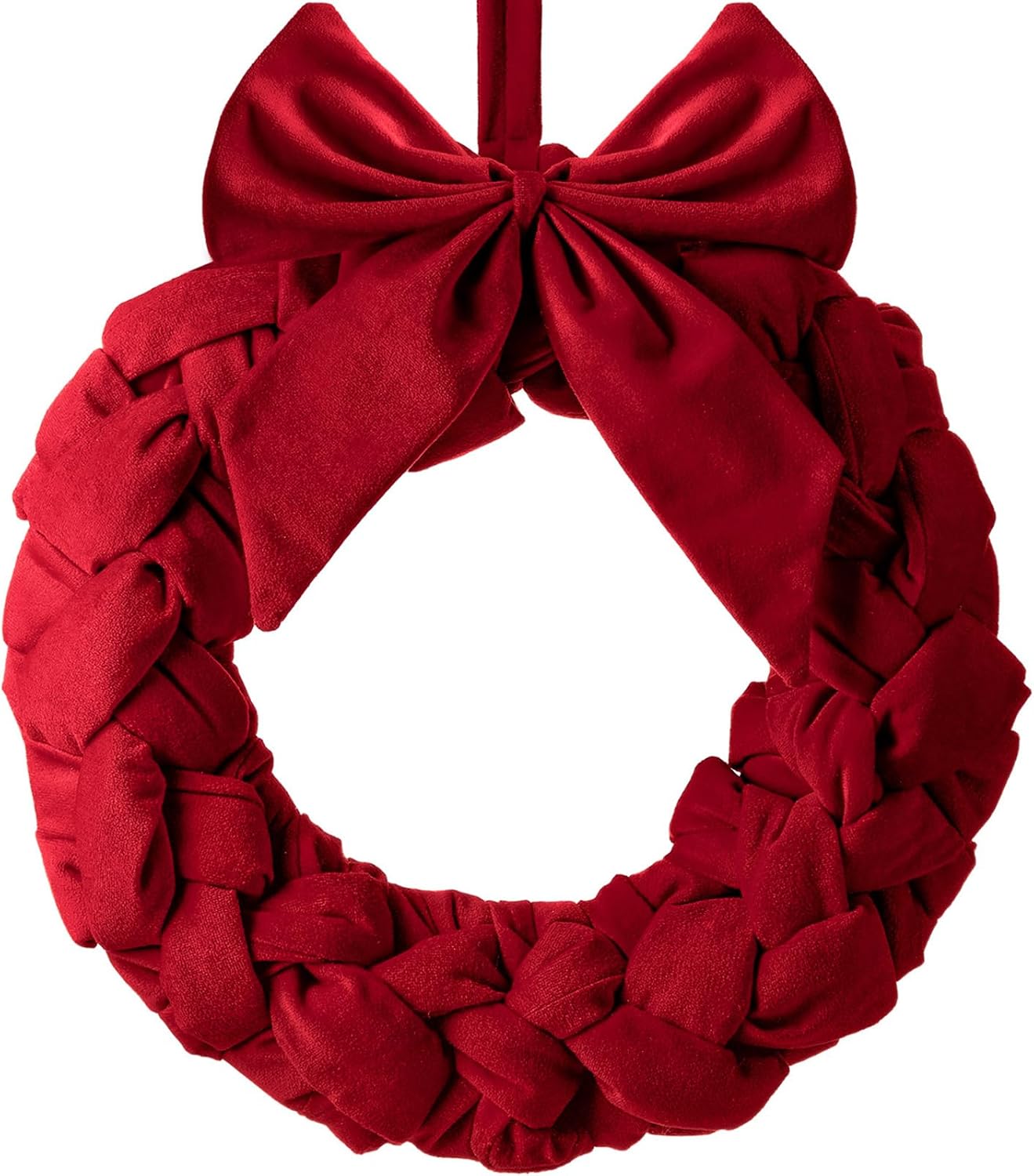 Barydat Christmas Velvet Wreath 14" Wreaths for Front Door Velvet Christmas Wreath Ornament with Bow for Party Table Fireplaces Porch Walls New Years Home Decor Red