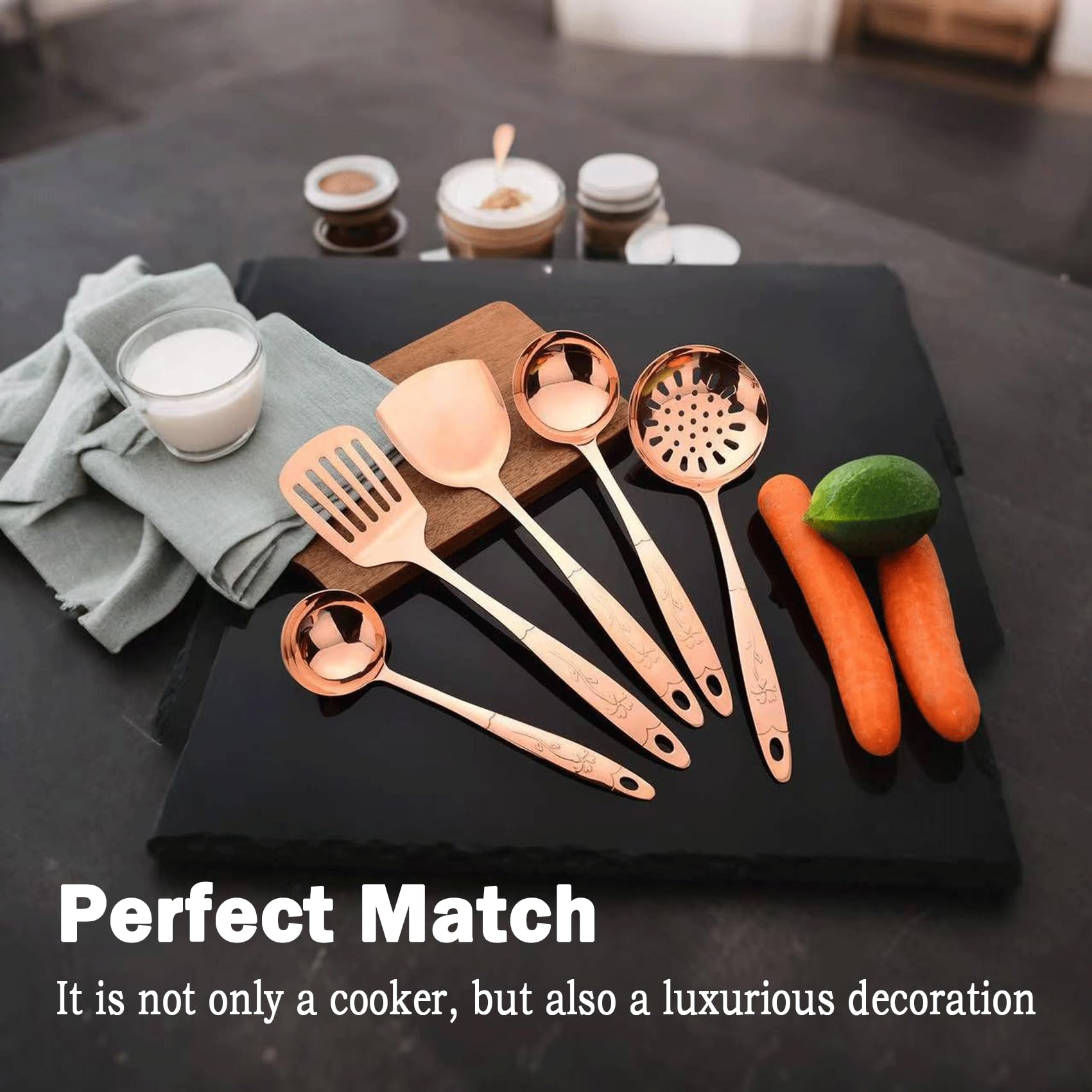 Lot de 5 ustensiles de cuisine en cuivre pur - Accessoires de cuisine élégants en cuivre pour la maison ou le restaurant