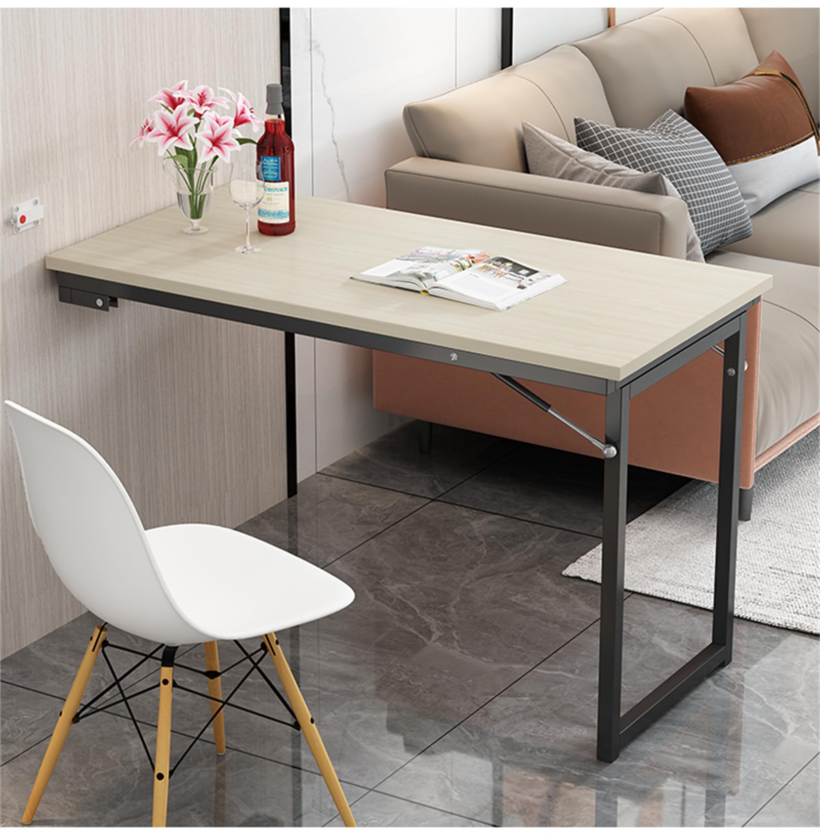 Wandmontierter Klapptisch Platzsparender, klapptisch Wand 90x60cm, Schwebender Schreibtisch, Schreibtisch für kleine Räume,Klappbarer Wandtisch für Küche und Wohnzimmer