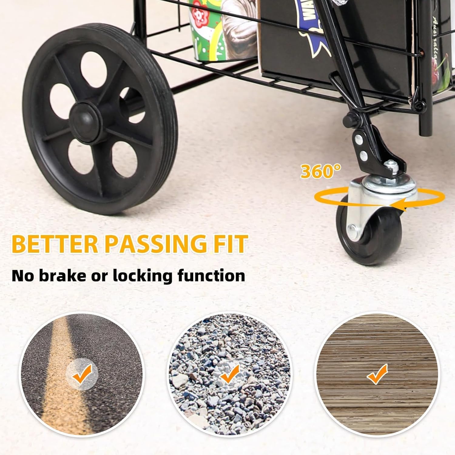 Grocery Shopping Cart with 360° Rolling Swivel Wheels Utility Cart Easily Collapsible Cart Extended Foam Cover, Trolley for Laundry,Groceries,Travel Black (Medium)