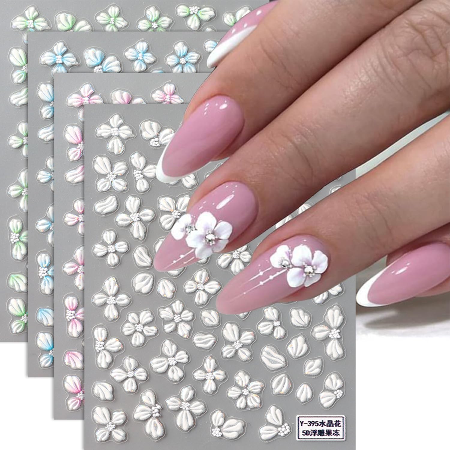 Nail Sticker for Flowers 3D Self-Adhesive Four Petal Flower Summer Nail Decals Flowers Nail Stickers Salon Manicure Decoration Supplies Cute Spring