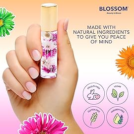 Blossom Roll on Lip Gloss, Scented Clear High Shine Moisturizing Lip Oil, Non Sticky, Infused with Real Flowers, Made in USA, 0.2oz, Strawberry Hemp