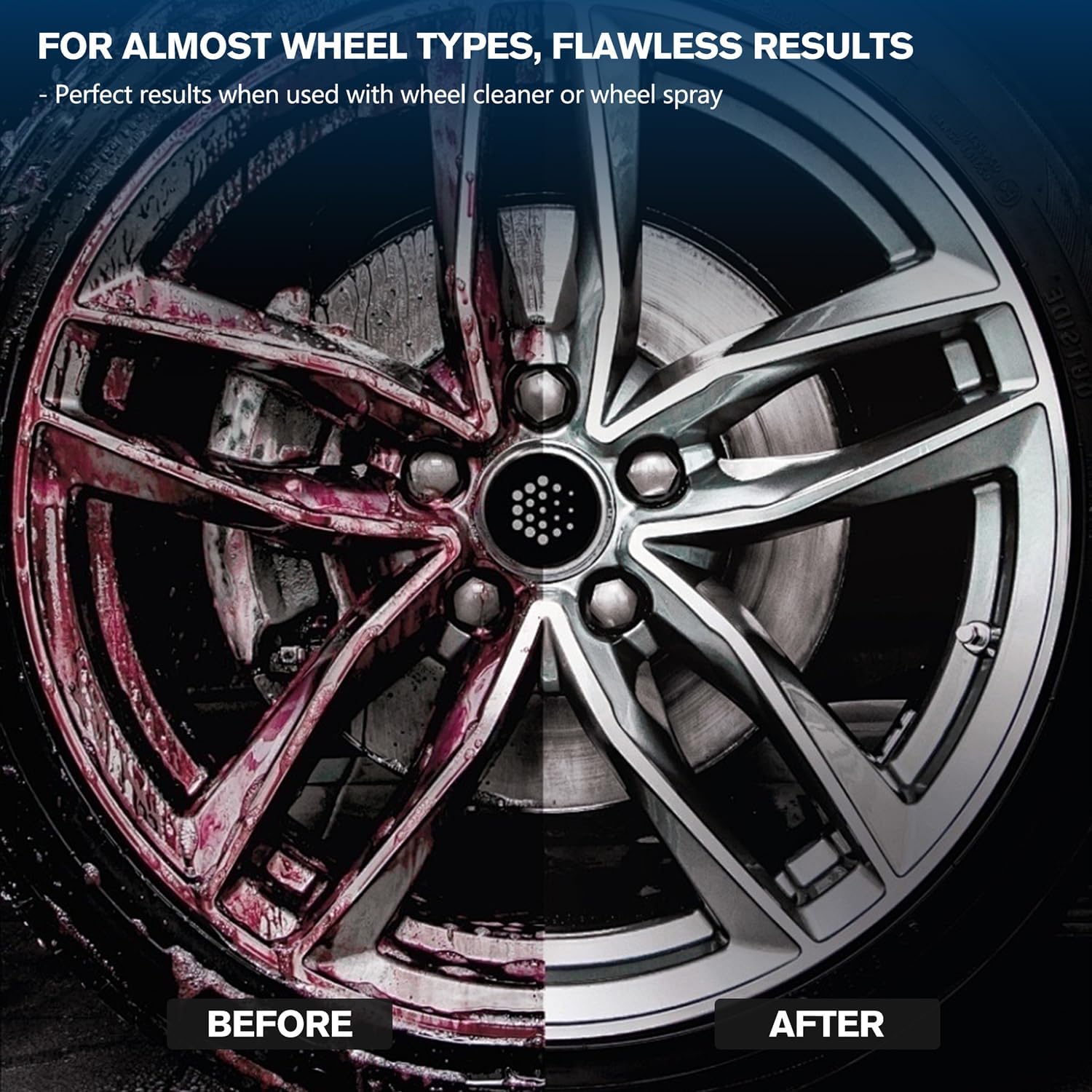 Professional Car Wheel Cleaning Kit with Ultra-Flat Wheel Brush, Tire Brush, Detailing Brush, Chenille Wash Mitt, Tire Shine Applicator Pad, Microfiber Towel | Gentle Scratch-Free Car Wash & Care