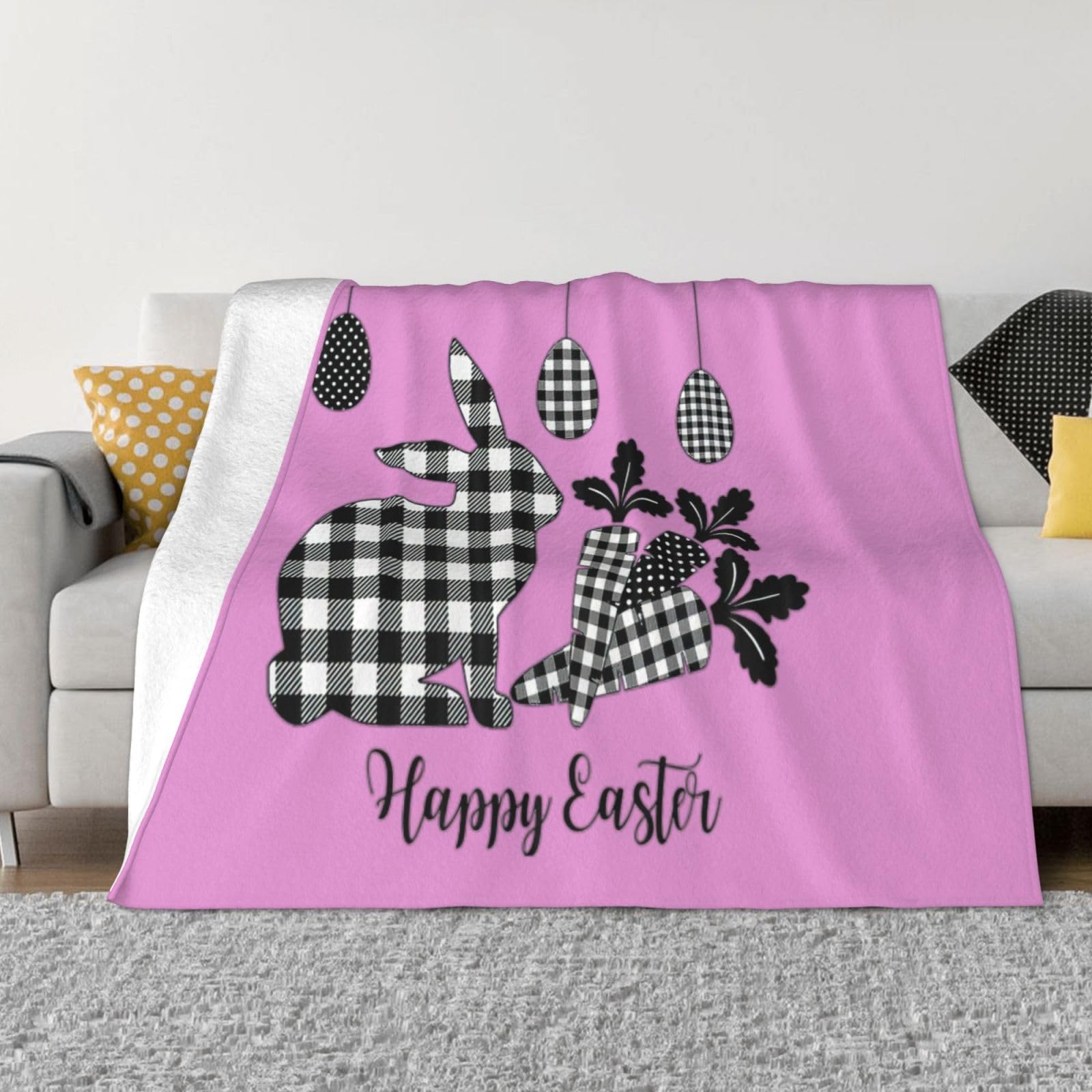 Couverture en flanelle légère Happy Easter pour jeté de lit toutes saisons et voyage