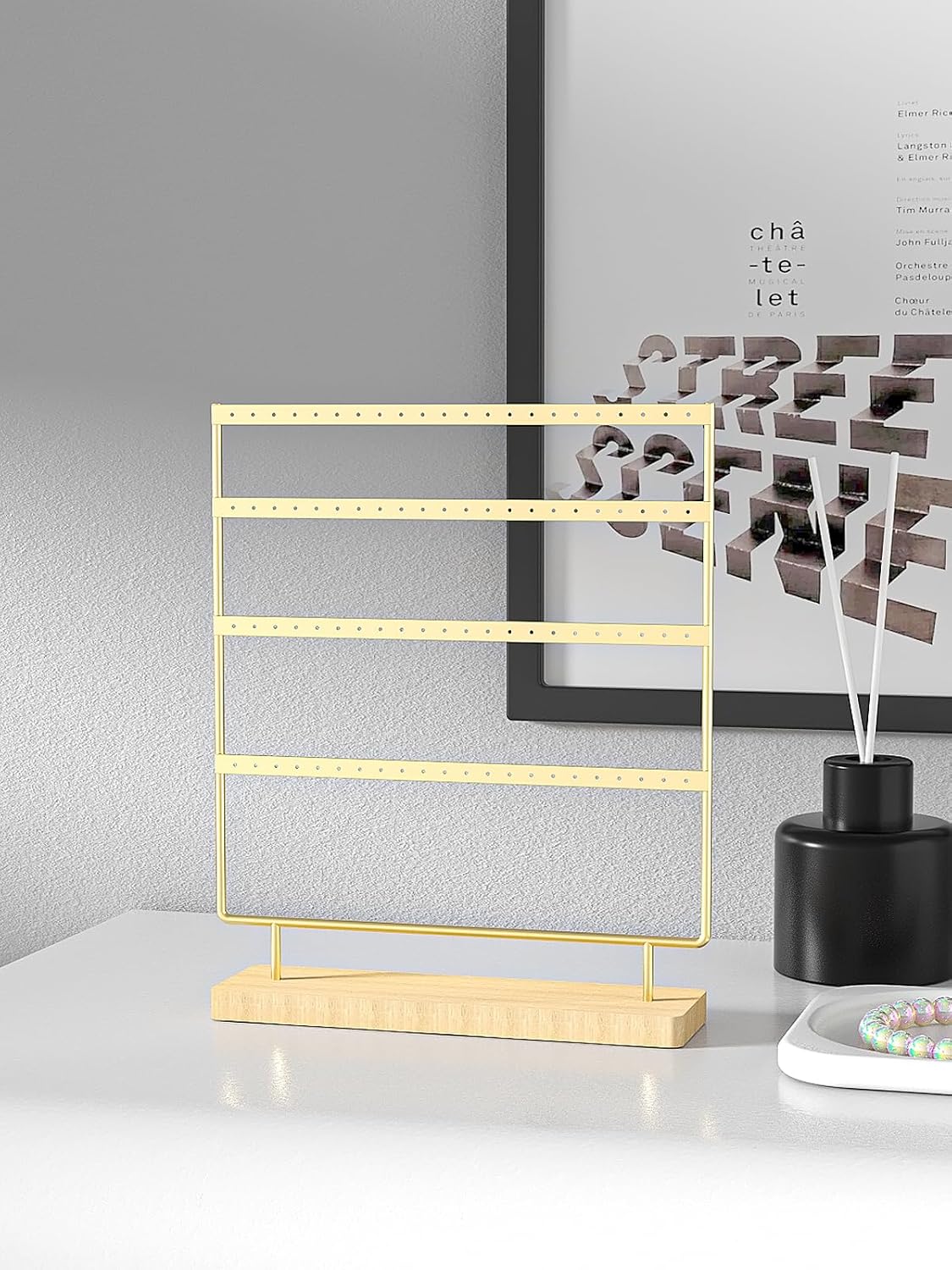Julysky Earring Holder Organizer, Earring Stand, 4 Layers, Golden image 5