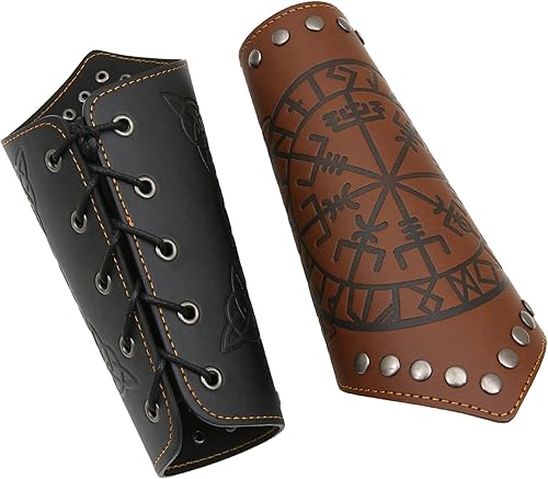 Miniatura 4 de GelConnie Guantelete de cuero pulsera vikingo de cuero protector de brazo medieval armadura brazaletes de cuero muñequeras Cosplay