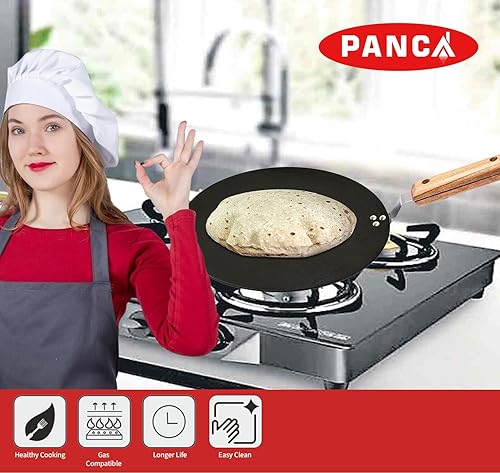 Miniatura 2 de Tawa de hierro para Roti, Chapati, Dosa Loha Tawa con mango de madera premium, 100% libre de toxinas, larga duración, negro