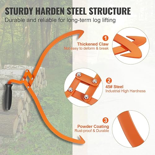 Miniatura 4 de VEVOR Pinzas para troncos, 20 pulgadas, 2 garras, pinzas deslizantes, agarre antideslizante, agarre de tronco de mano de acero con capacidad de