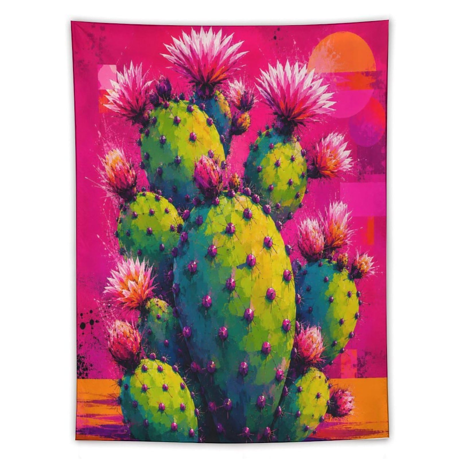 H3B8U2Y5 Pink Cactus Pop Art Wall Tapestry, Color Block Line Art