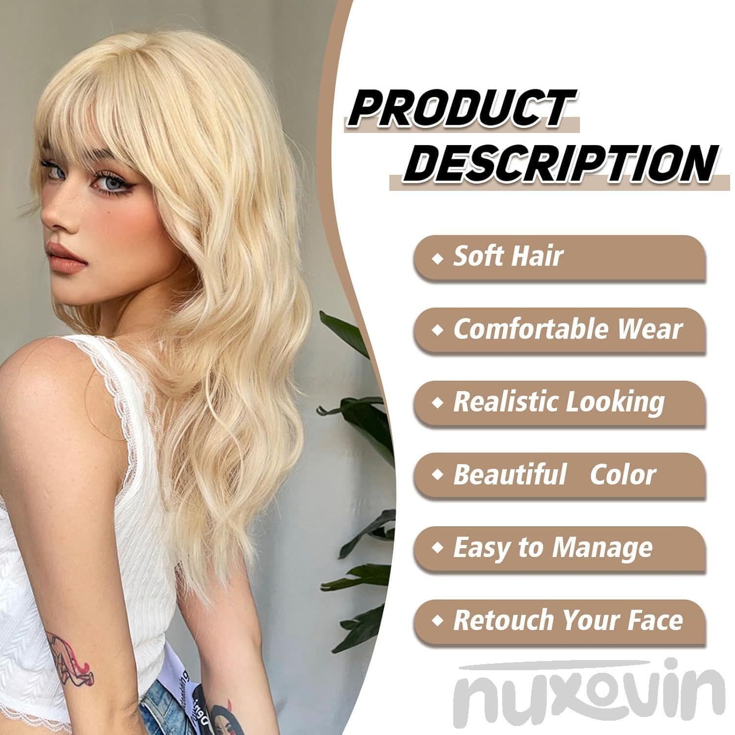 Blonde Real Hair Wigs for Women with Bangs Wigs Human Hair Realistic Looking Curly Lightweight Tangle Free for Daily Party Use (Blonde,22inch) - Image 2