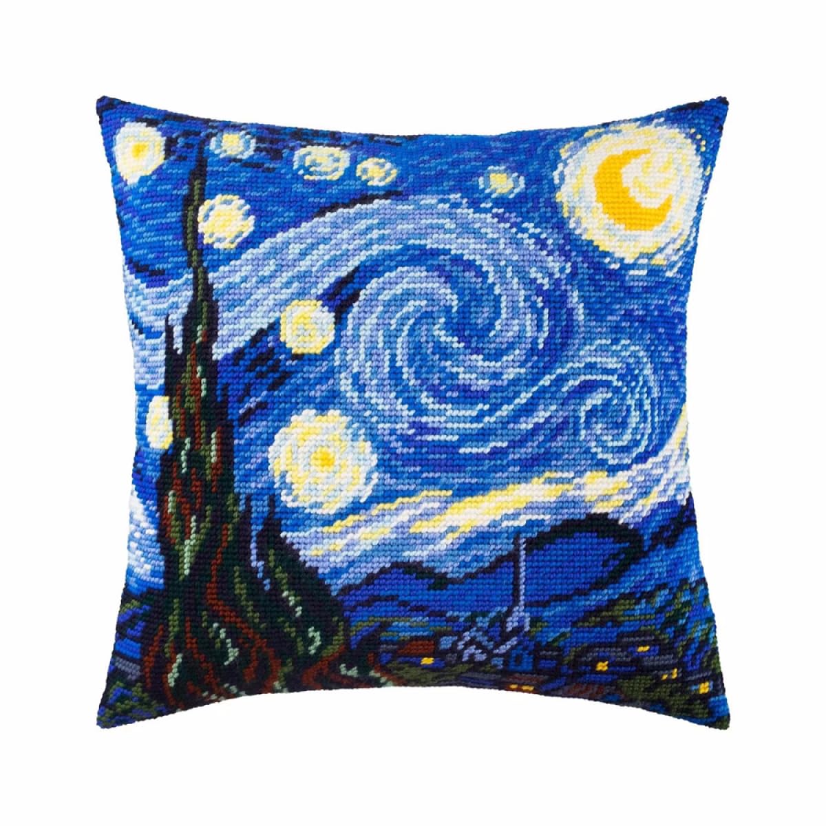 Taxpy DIY Latch Hook Kits for Adults Van Gogh Starry Night Oil Painting Cross Stitch Sofa Cushion Cover with Latch Hook Tool Fit for Teenager and Adults 17x17in