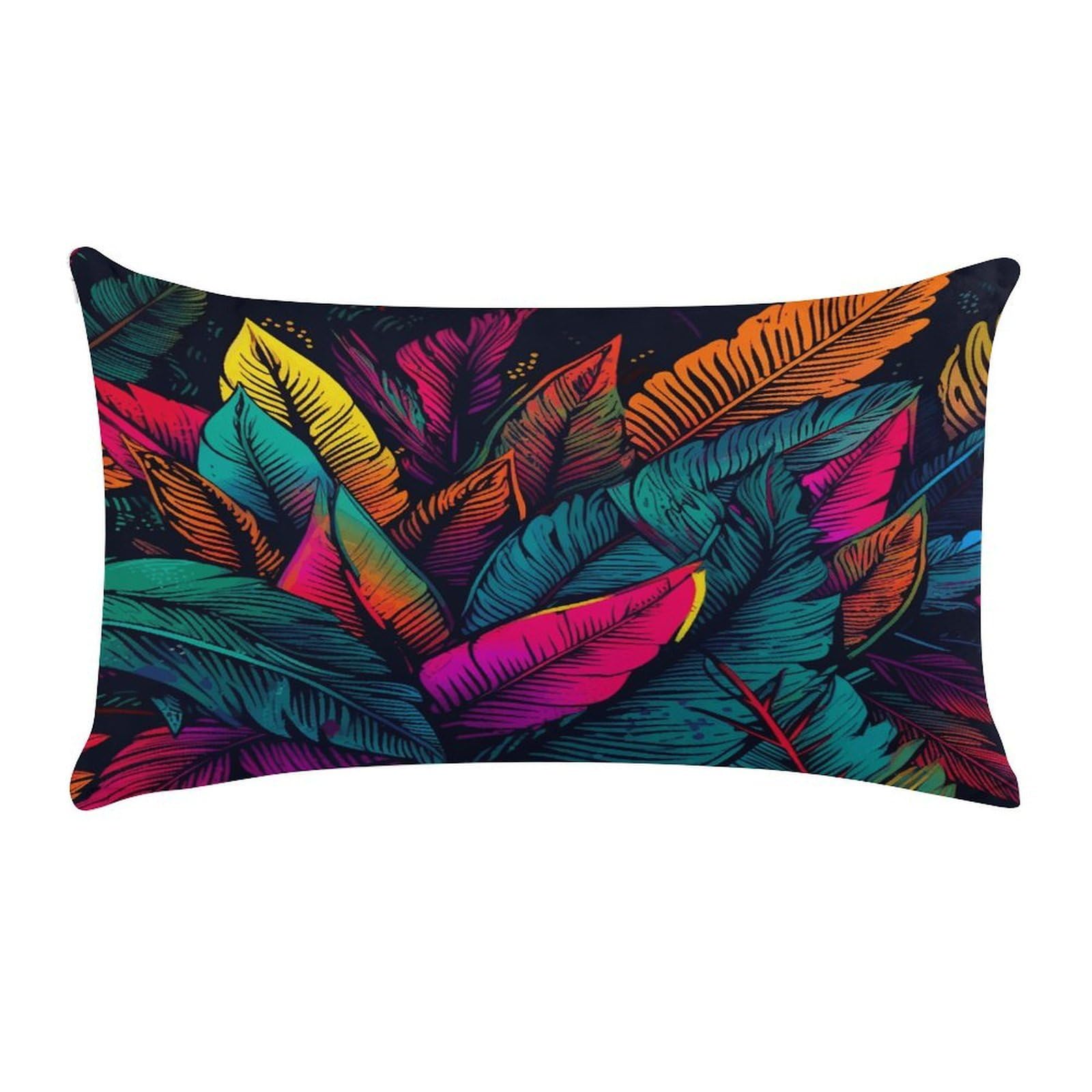 MUSM Colorful Tropical Leaves Pattern Throw Pillow Cover Rectangle Short Plush Pillowcase Soft Luxury Decorative Lumbar Throw Pillow Case with Zipper Short Plush Cushion Cases 12 X 20 Inch