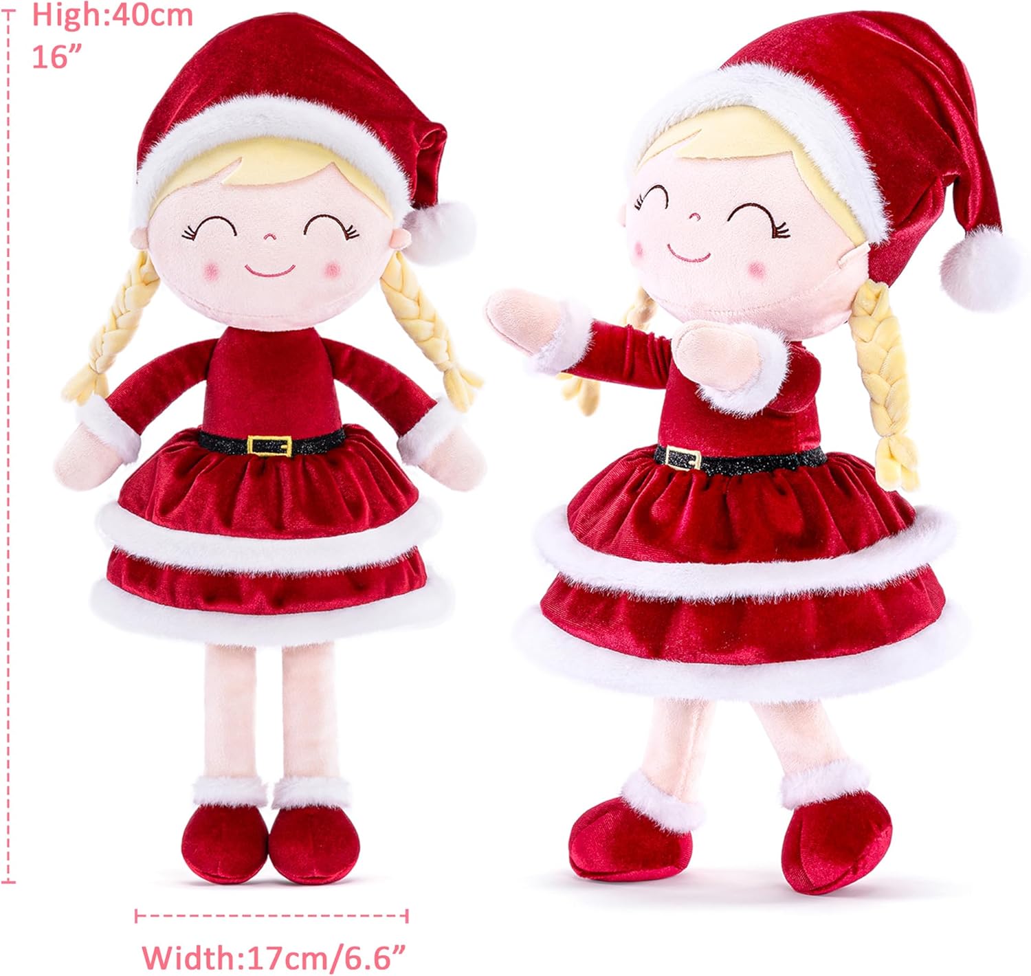 Gloveleya Soft Plush Doll Christmas Girl Dolls with Red Dress, Gift Box & Free Card - Perfect Holiday or Birthday Gift for Toddlers 2-8 Ages