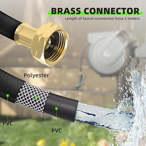 Miniatura 8 de Carrete de manguera de jardín retráctil de 58 pulgadas x 100 pies, carrete de manguera automático con boquilla de 7 patrones, bloqueo de cualquier