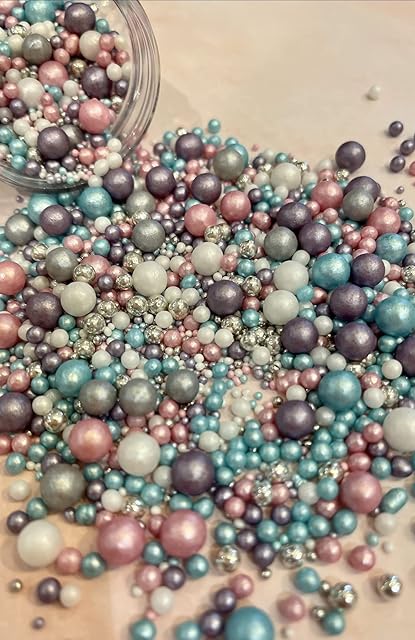 Metallic / Shimmer Balls Edible Cupcake Cake Topper Sprinkles (90G Tub) (Mermaid Shine)