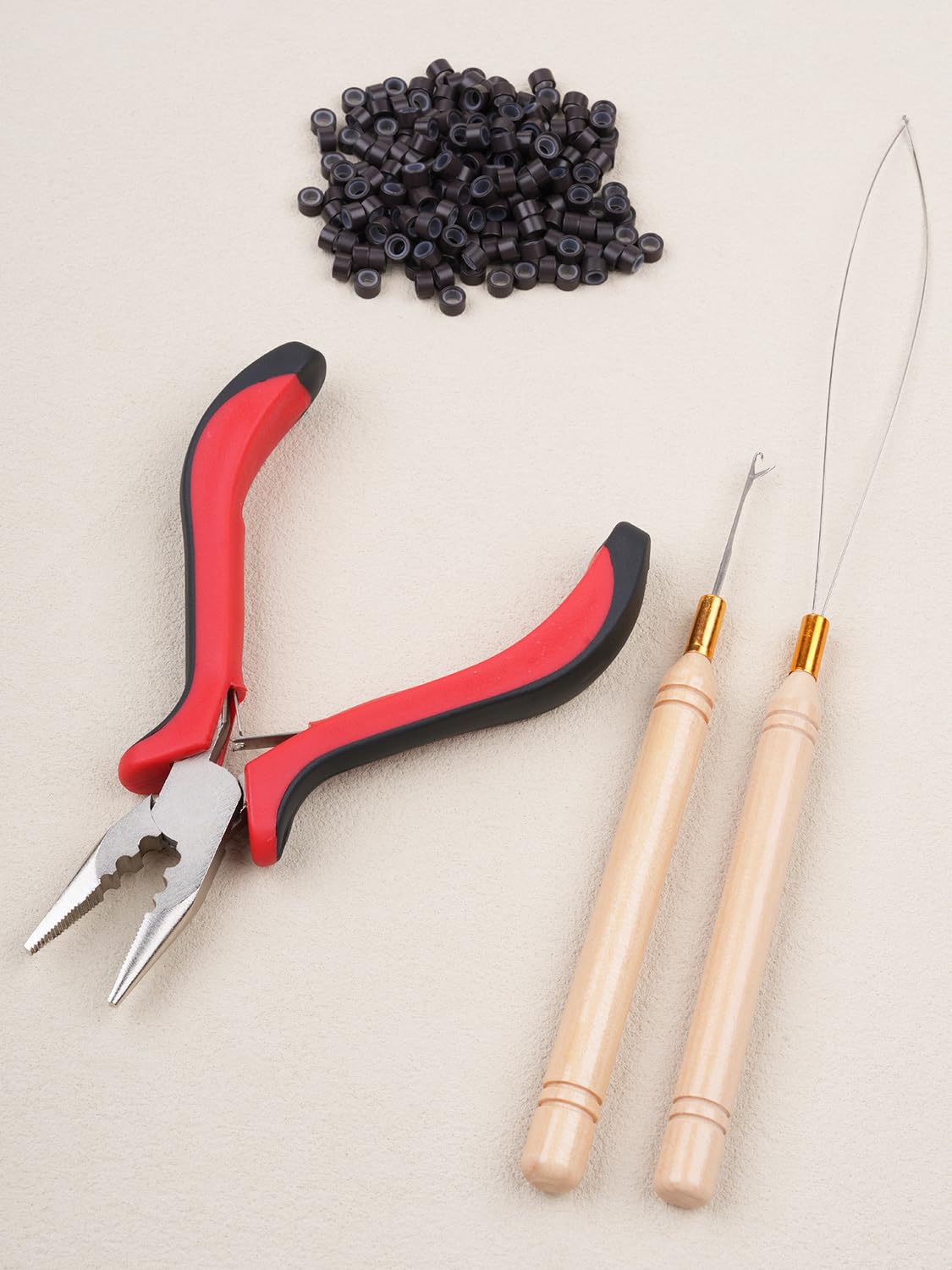 Beads Hair Extension Tools, 500PCS Black Micro Ring Beads, 1 Plier, 1 Pulling Needle, 1 Loop Needle for Professional Kit-image-32