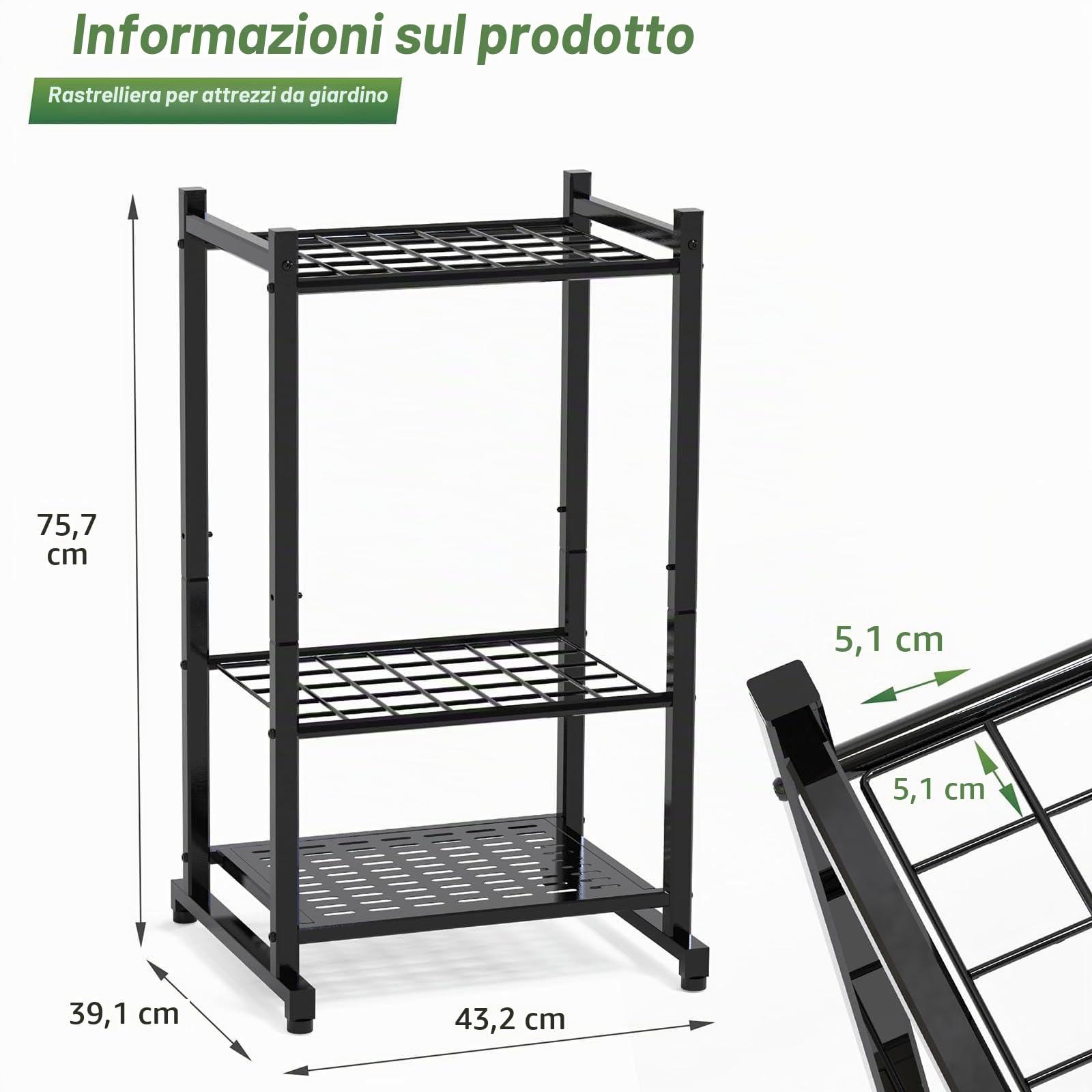 Organizer per attrezzi da giardino, resistente, in metallo, per riporre attrezzi da giardino