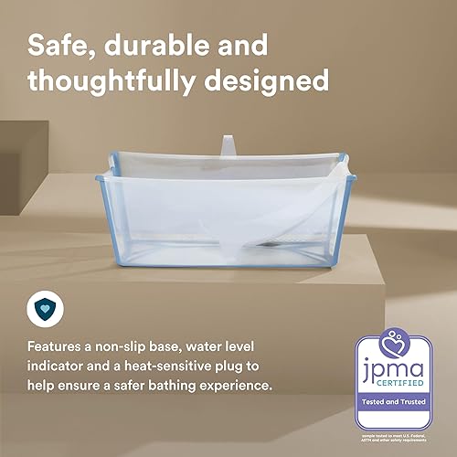 Miniatura 7 de Stokke Flexi - Paquete de baño, azul océano, bañera plegable para bebés + soporte para recién nacidos, duradero y fácil de almacenar, cómodo de usar