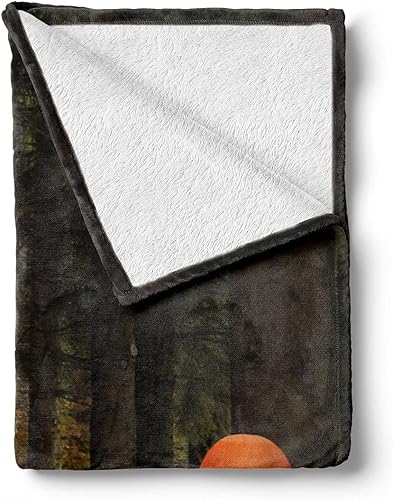 Miniatura 2 de Ambesonne Manta de franela suave de vellón de hongos, hongos en bosque oscuro profundo, fantasía natural, camino de la tierra, felpa acogedora para