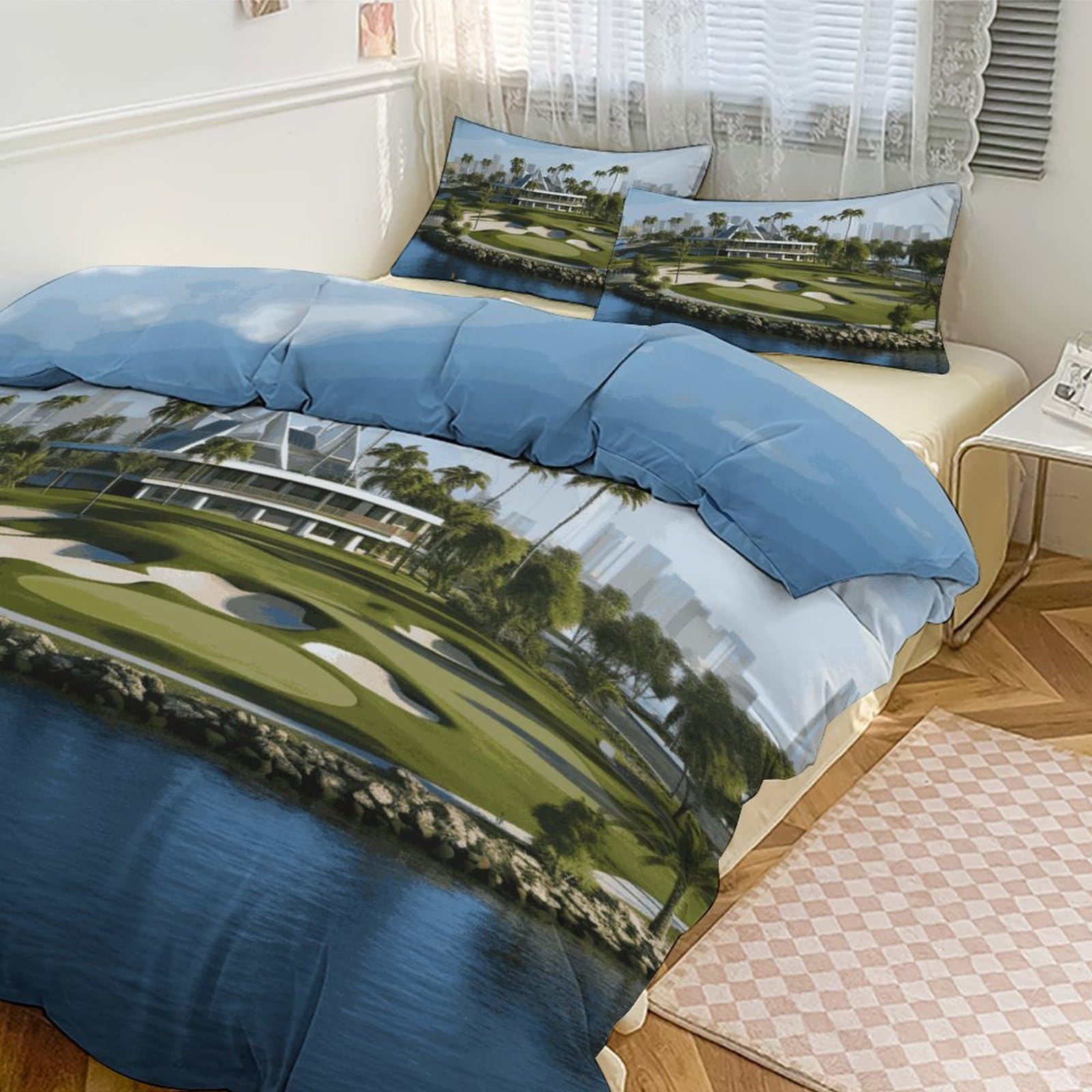 Couette pour grand lit motif golf, parure de lit épaisse 3 pièces idéale pour l'hôtellerie et la maison