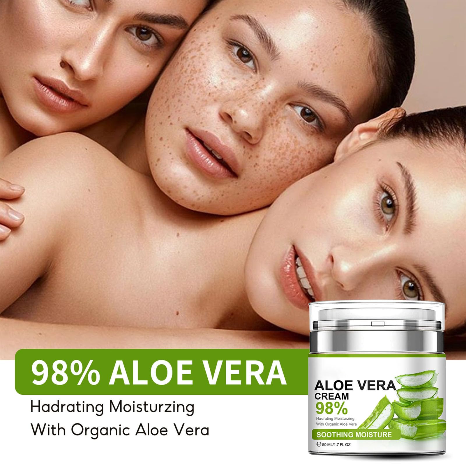 Aloe Vera Moisturizer Facial Cream,Facial Cream With 98% Organic Aloe Vera,Anti Wrinkle Face Moisturize,For Dry Skin,Acne Scars,Soft,Moisturizing & Delicate Skin - Image 2