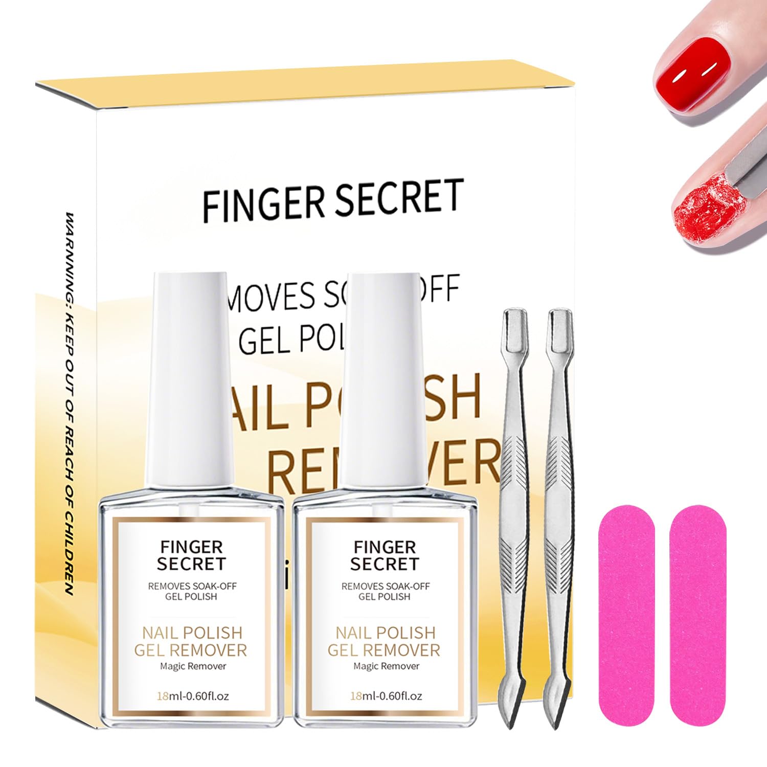 Nail Polish Remover Gel Nail Polish Remover Effective Thorough Gel Remover for Nails Nail Remover Kit 0.6oz DIy Festival Home (18ml burst tape +mini sand bar + small steel pusher)* Two sets
