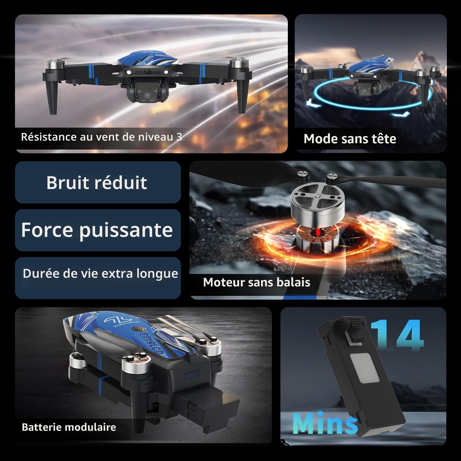 TTROARDS TT19LCD Drone avec Caméra 4k Drones avec 2,8 Pouces Écran LCD, Moteur Sans Balais, Évitement d'obstacles à 270°, Positionnement Optique par Flux RC Quadcopter pour Adultes Débutants