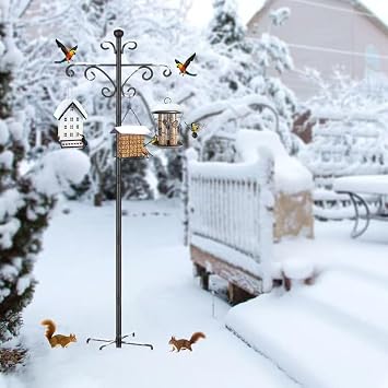 Bird Feeder Pole, 92inch Shepherds Hooks for Outdoor Heavy Duty Bird Feeder Stand Tall Double Garden Hooks for Hanging Plants, 1 Pack