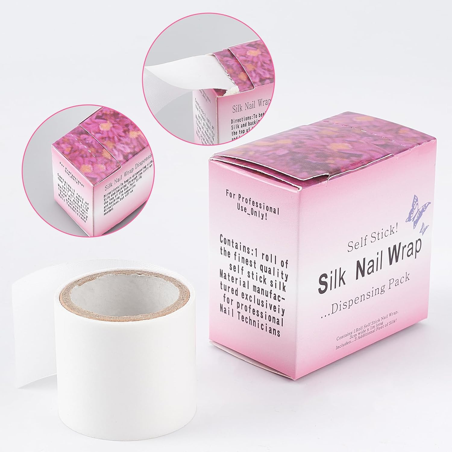 NICENEEDED Fiberglass Silk Nail Wrap, 39.37 Inch Self-Adhesive Nail Art Extension Stickers, Repair & Protect Damaged Nails, White, 1 Roll