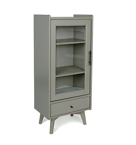 Miniatura 9 de Gabinete de almacenamiento de baño alto moderno, gabinete independiente con puerta de vidrio y cajón, estantes ajustables para sala de estar y