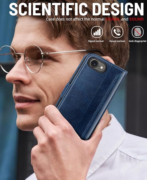 OCASE Compatible with iPhone 17e Case/iPhone 16e Wallet Case, PU Leather Flip Folio with Card Holders RFID Blocking Kickstand [Shockproof TPU Inner Shell] Phone Cover 6.1 Inch 2025, Retro Blue by OCASE - Used condition - Image 7