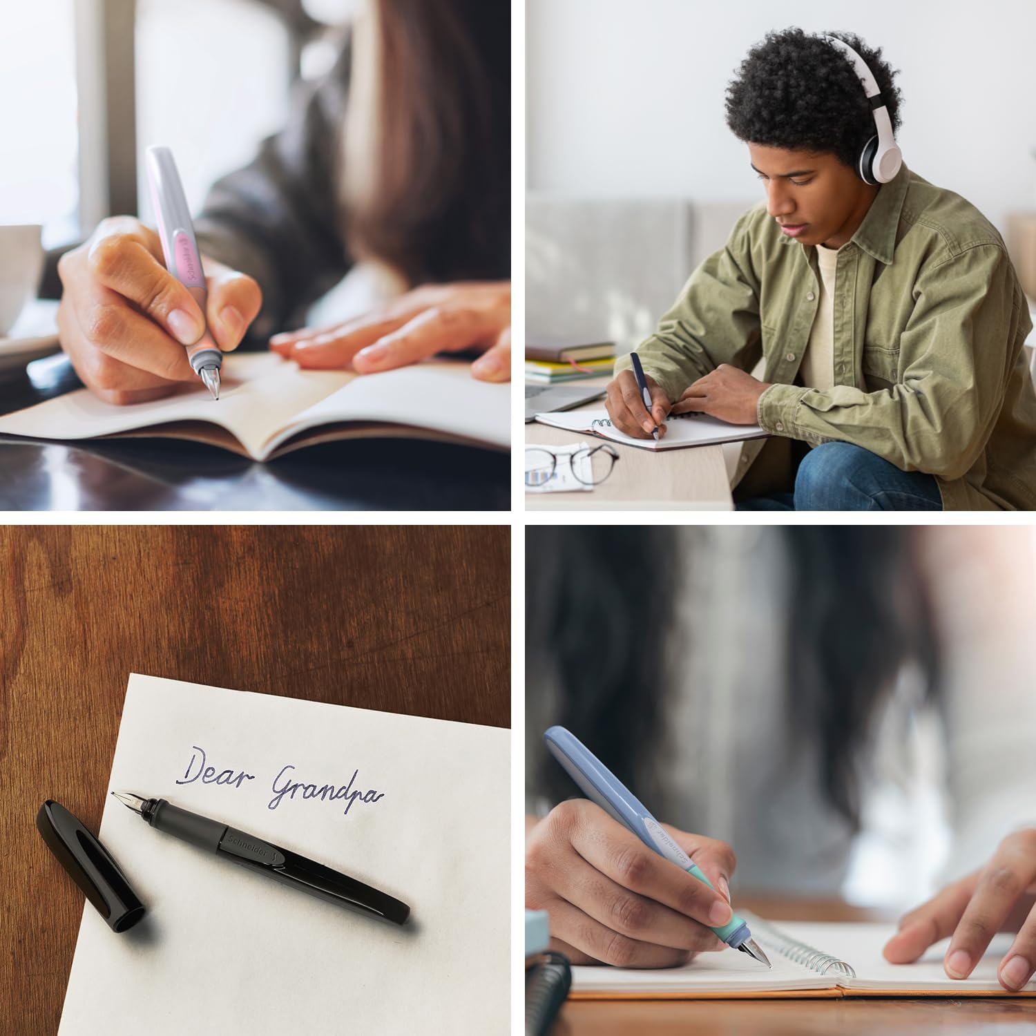Schneider Ray Fountain Pen M (Medium), Refillable, Dark Blue/Light Gray Barrel, Royal Blue Erasable Ink Cartridge, Pack of 1 Pen (168203)