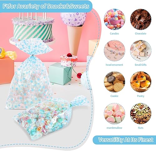 Miniatura 118 de COQOFA 100 bolsas de regalo de estrella rosa de 7 x 12 pulgadas, bolsas de regalo de celofán, bolsas de regalo de fiesta, bolsas de plástico Rosado