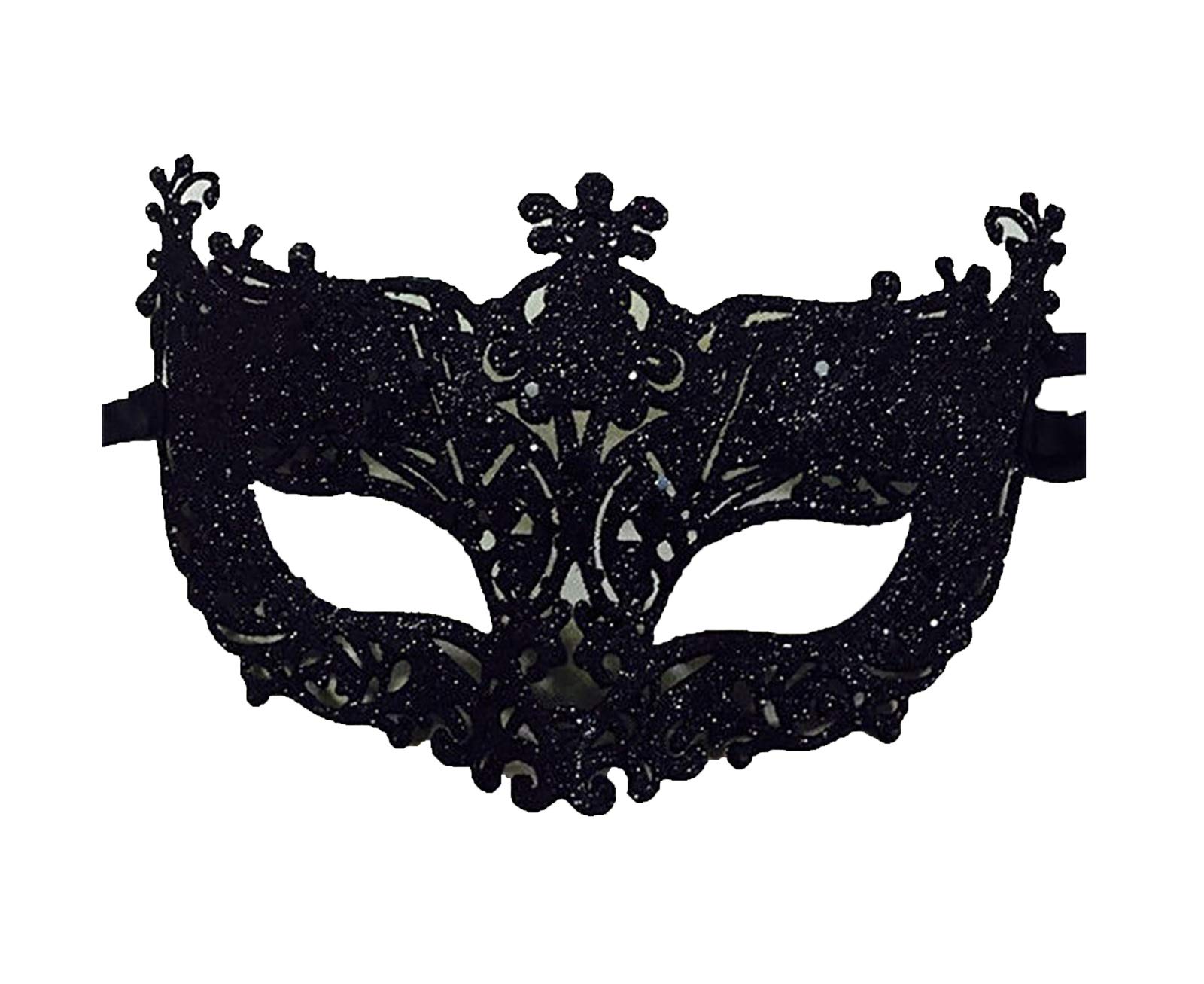 Brussels08 Women Fashion Masquerade Mask Shiny Plastic Cosplay Costume Eye Mask Half Face Mask for Carnival Fancy Mardi Christmas Party Ball Prom Halloween Black