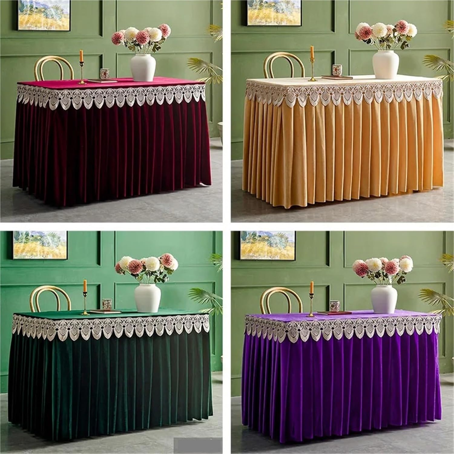 Table Skirt Thickened Velvet Table Skirt Tablecloth Hotel Conference Buffet Event Convention Sign-in Cloth(Color 24,120x40x75cm)