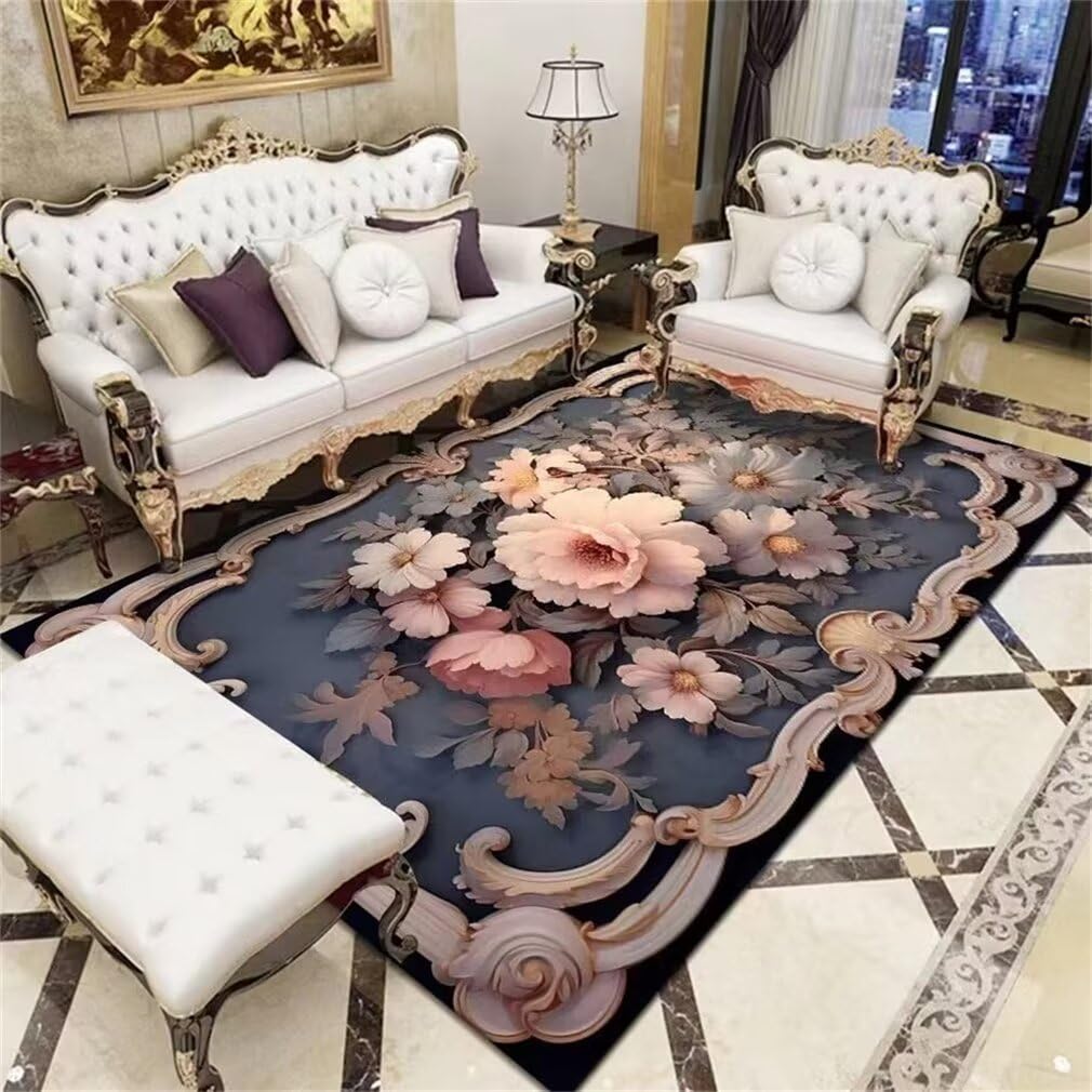 Tapis facile à nettoyer rose motif floral 120x160cm pour en finir avec les taches