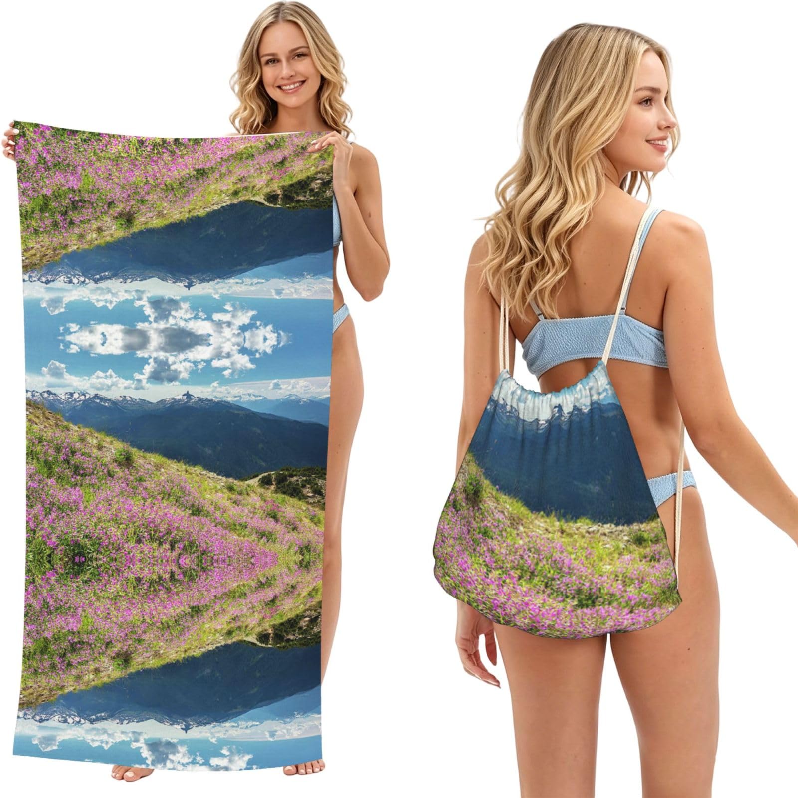 Serviette de sport et douche imprimée montagne, drap de bain adulte pour plage et yoga