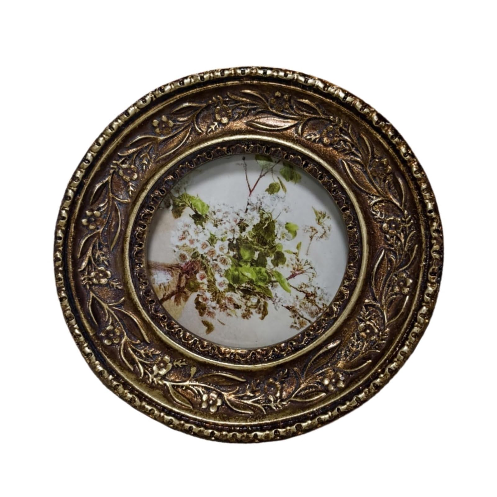 Maxtonser Elegant Resin Circular Picture Frame Antique Design Bronze Carving Photo Frame For Home Decoration And Tabletop Display