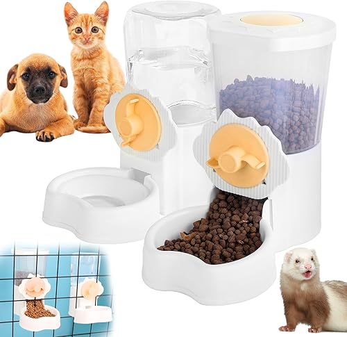 Juego de dispensador automático de alimentos y agua, recipiente de agua para colgar en jaula, alimentador automático de alimentos para gatos,