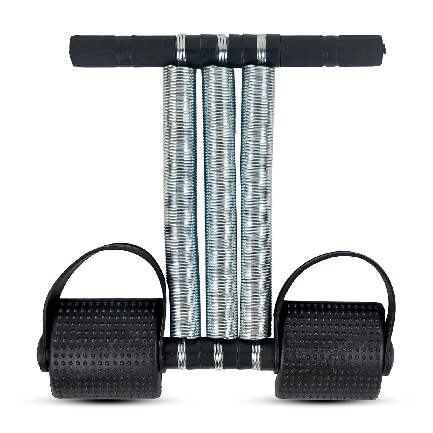 heavy duty triple spring tummy trimmer ab exerciser – body shaper puller with non-slip foot rest & foam handles for core training, waist slimming & home fitness