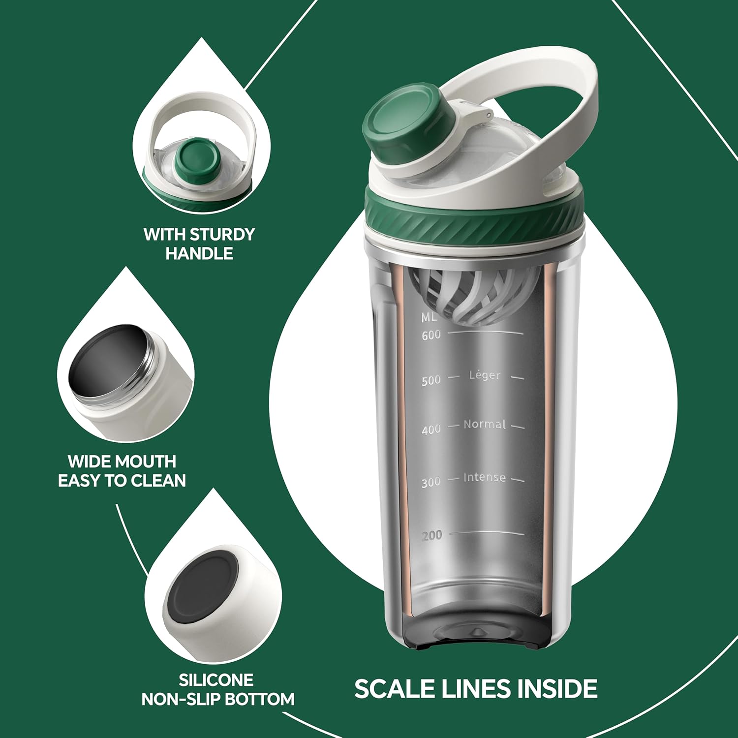 Ideus 24 oz Stainless Steel Shaker Bottle, Insulated & Leakproof Shaker Cup, BPA-Free With Silent Mixing Grate For Clump Free Shakes, Gym Essentials For Workout, Fitness, Sports, Olive White - Image 3